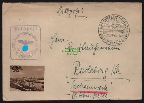 B12695 Brief DR Barmstedt Holst. Feldpost 1941 Marine Kraftfahrausbildungsabt.