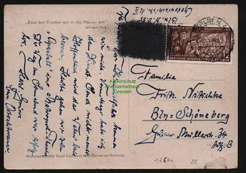 B12601 DDR - Westberlin Postkrieg 1954 AK NAW Berlin Werbezusatz geschwärzt