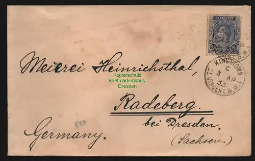 B12673 Brief St. Vincent Saint Vincent Karibik 1933 Kingstown nach Radeberg