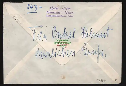 B12604 DDR - BRD Postkrieg um 1965 Brief Neustadt Holstein Marke geschwärzt