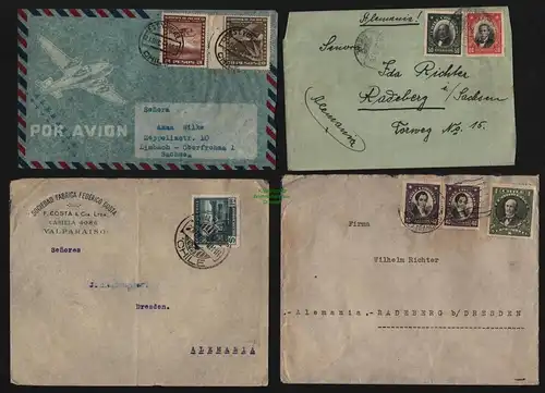 B12689 4x Brief Chile 1928 - 1939 nach Radeberg Dresden Limbach Oberfrohna