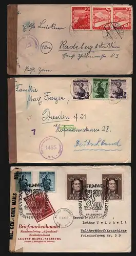 B12692 3x Brief Österreich Wien Salzburg Teesdorf 1948 je Zensur n. Radeberg