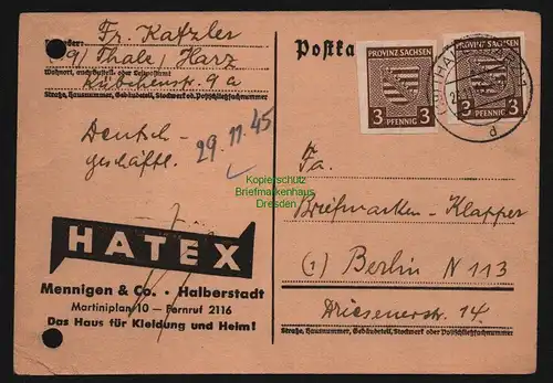 B12621 SBZ 2x 67 X MeF portogerechte Mehrfachfrankatur Halle Saale 1945 Bedarf