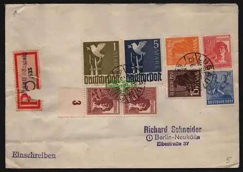 B12630 SBZ Brief Zehnfach Währungsreform 25.6.48 Lugau mit 5.- Taube 962