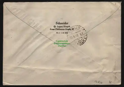 B12630 SBZ Brief Zehnfach Währungsreform 25.6.48 Lugau mit 5.- Taube 962