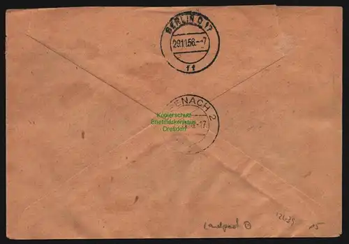 B12639 DDR ZKD 1957 Landpoststempel Buchenau über Eisenach Deutsche Solvay Werke