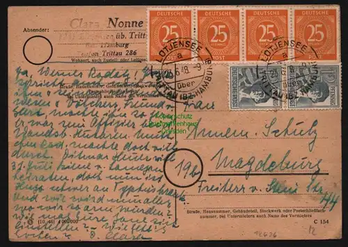 B12626 Postkarte Lütjensee über Trittau Bz. Hamburg 23.6.48 Zehnfach Währungsref