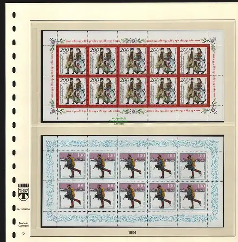 B12597 Deutschland BRD Zehnerbögen ** postfrisch 1994 auf Lindner Vordruck Nr.