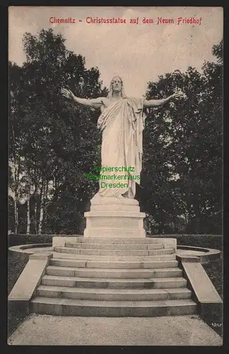 149493 AK Chemnitz Christusstatue auf dem neuen Friedhof 1914