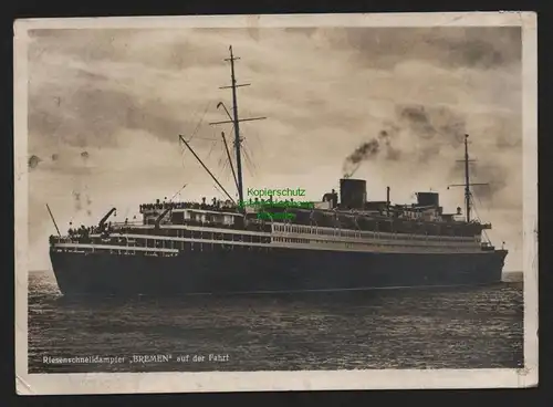 149482 AK Riesendampfer Bremen auf der Fahrt Fotokarte 1929