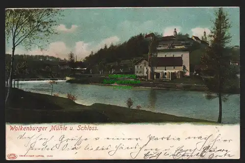 149452 AK Wolkenburger Mühle u. Schloss 1903 Bahnpost Glauchau Großbothen