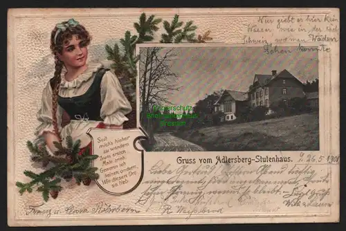 149439 AK Adlersberg Stutenhaus 1901 Passepartout Litho geprägt Thüringer Wald