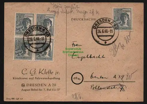 B12706 SBZ Währungsreform 1948 Zehnfach Frankatur 5x 947 Drucksache Dresden