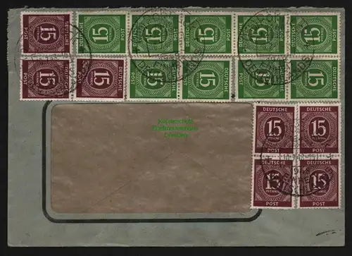 B12720 SBZ Währungsreform 1948 Zehnfach Frankatur 7x 921, 9x 922 Pößneck Fernbri
