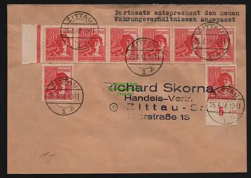 B12707 SBZ Währungsreform 1948 Zehnfach Frankatur 8x 953 Zittau 15.6.48