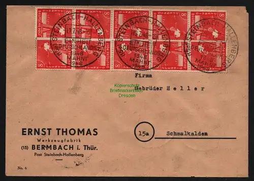 B12721 SBZ Währungsreform 1948 Zehnfach Frankatur Steinbach-Hallenberg 10.7.48