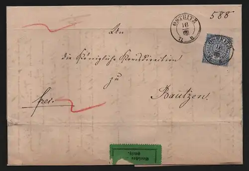 B13500 Brief NDP Norddeutscher Postbezirk Ostritz 1871 nachverwendeter Sachsen S