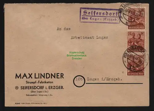 B12732 SBZ Währungsreform 1948 Zehnfach Frankatur Landpoststempel Seifersdorf