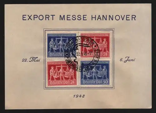 B13483 Gedenkblatt 1948 Exportmesse Hannover 969 - 970 Deutschland 4 Einzelmarke