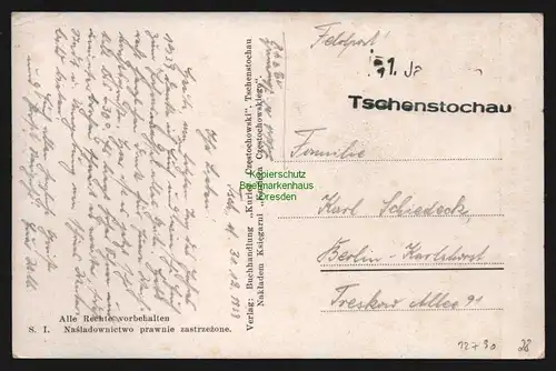 B12790 DR Deutsches Reich 1939 1940 Tschenstochau Notstempel Künstlerkarte