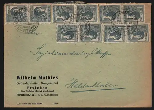 B13571 Brief SBZ Währungsreform 1948 Zehnfach Frankatur Erxleben über Eilsleben