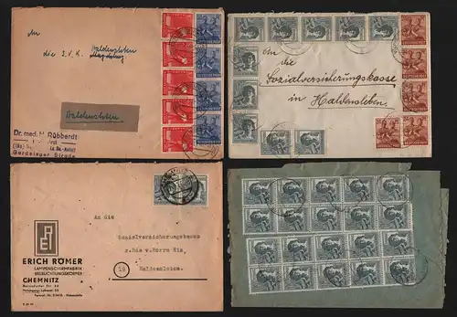 B13566 4x Brief SBZ Währungsreform 1948 Zehnfach Frankatur Weferlingen Chemnitz