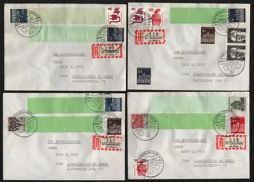 B13485 4x Brief BRD 1974 mit Rollenmarken Endstreifen Leerfelder 461 459 460 510