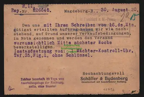 B12797 DR Deutsches Reich Magdeburg 1920 Perfin Firmenlochung Schäffer & Bud