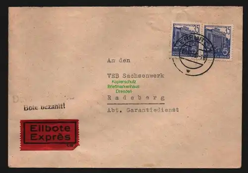 B12771 DDR Brief Eilbote 1956 Erfurt 417y X MeF gewöhnliches Papier n. Radeberg