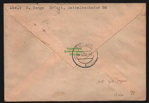 B12771 DDR Brief Eilbote 1956 Erfurt 417y X MeF gewöhnliches Papier n. Radeberg