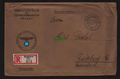 B12764 Brief Krakau 1943 Einschreiben Versandstelle nach Radeberg
