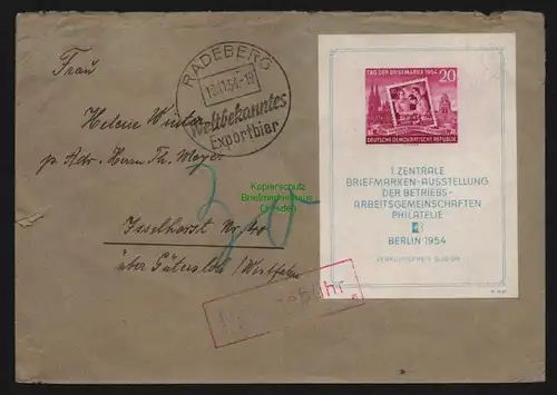 B12765 DDR Brief Block 10 unerklärlicherweise NachgebührRadeberg Exportbier 1954