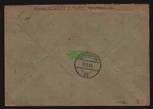 B12757 SBZ Brief Ostsachsen MiF Westsachsen Ellefeld Vogtland 1946 Einschreiben