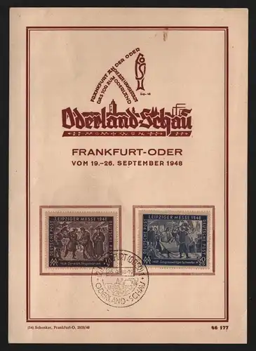 B13511 sehr seltenes Gedenkblatt Oderland Schau Frankfurt Oder 1948