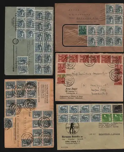 B12749 SBZ Währungsreform 1948 Zehnfach Frankatur 12x Brief Leipzig Firmenpost