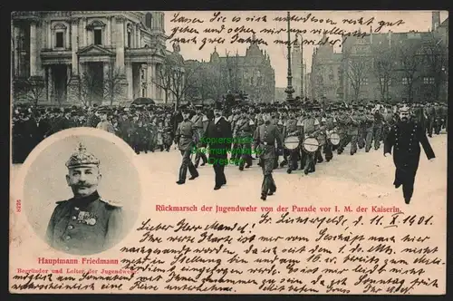 149718 AK Berlin 1901 Jugendwehr Parade Hauptmann Friedmann