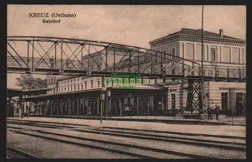 149701 AK  Kreuz an der Ostbahn 1915 Krzyz Wielkopolski Bahnhof Brücke