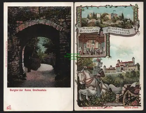 149553 2 AK Ruine Greiffenstein Blankenburg Schwarzatal um 1900 Burgtor 1910