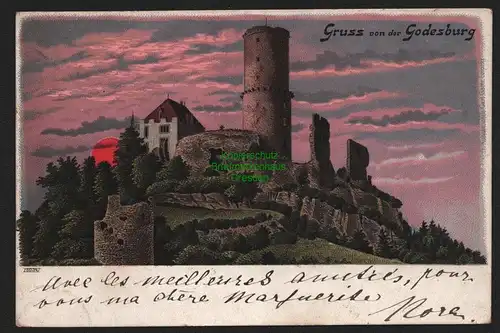 149525 AK Litho Godesburg 1900 Bonn