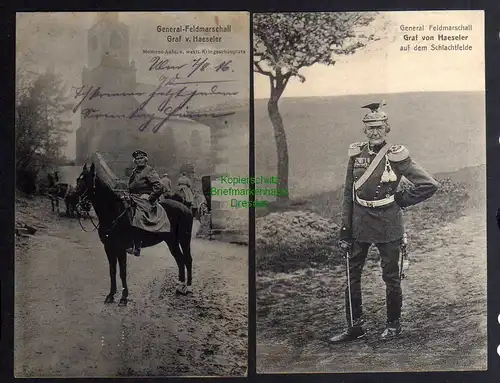 132055 2 AK 1. Weltkrieg 1916 Feldpost Militär General Feldmarschall v. Haeseler