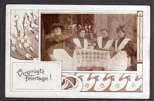 75860 AK Ebersbach 1908 Vergnügte Feiertage 4 Damen am Tisch
