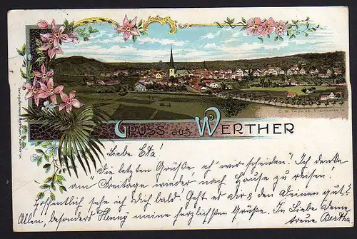 65163 AK Werther Westfalen Litho 1900 Panorama gelaufen