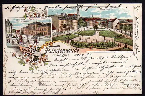 65123 AK Fürstenwalde Spree Kirche Kaiserplatz 1897 Litho Denkmalsplatz Gymnasiu
