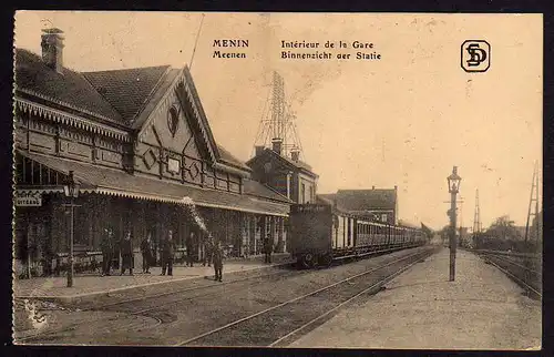 64461 AK Menen Menin Meenen 1917 Bahnhof Zug Feldbahn