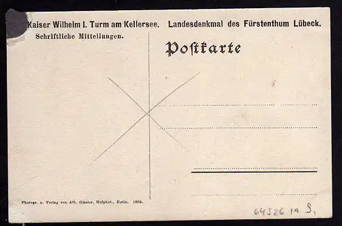 64526 AK Kellersee Malente Turm Einlasskarte 1905 Holsteinischen Schweiz