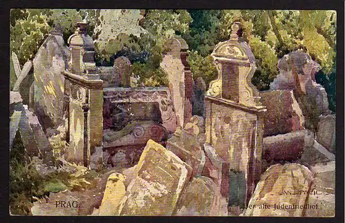 64298 AK Prag Der alte Judenfriedhof Künstlerkarte 1916 Spacil