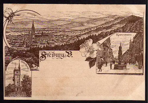 64086 AK Freiburg i.B. Kaiserstrasse Hildaturm um 1900