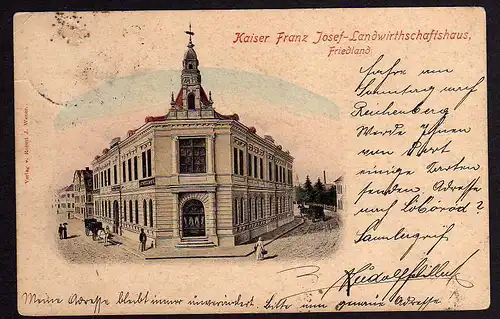 63663 AK Friedland Landwirtschaftshaus 1902 Fähre Sassnitz Trelleborg, gelaufen