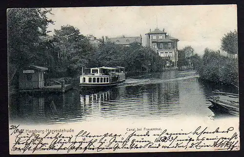 63683 AK Hamburg Harvestehude Canal bei Frauental Anlegestelle Schiff 1902