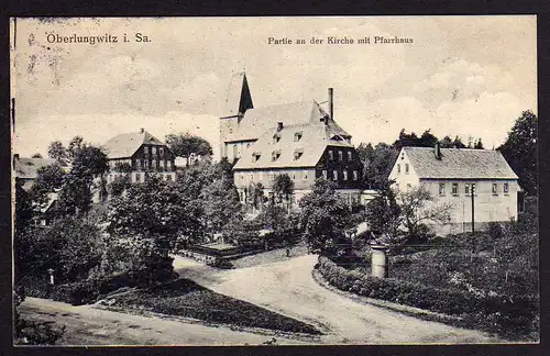 63865 AK Oberlungwitz 1919 Kirche Pfarrhaus